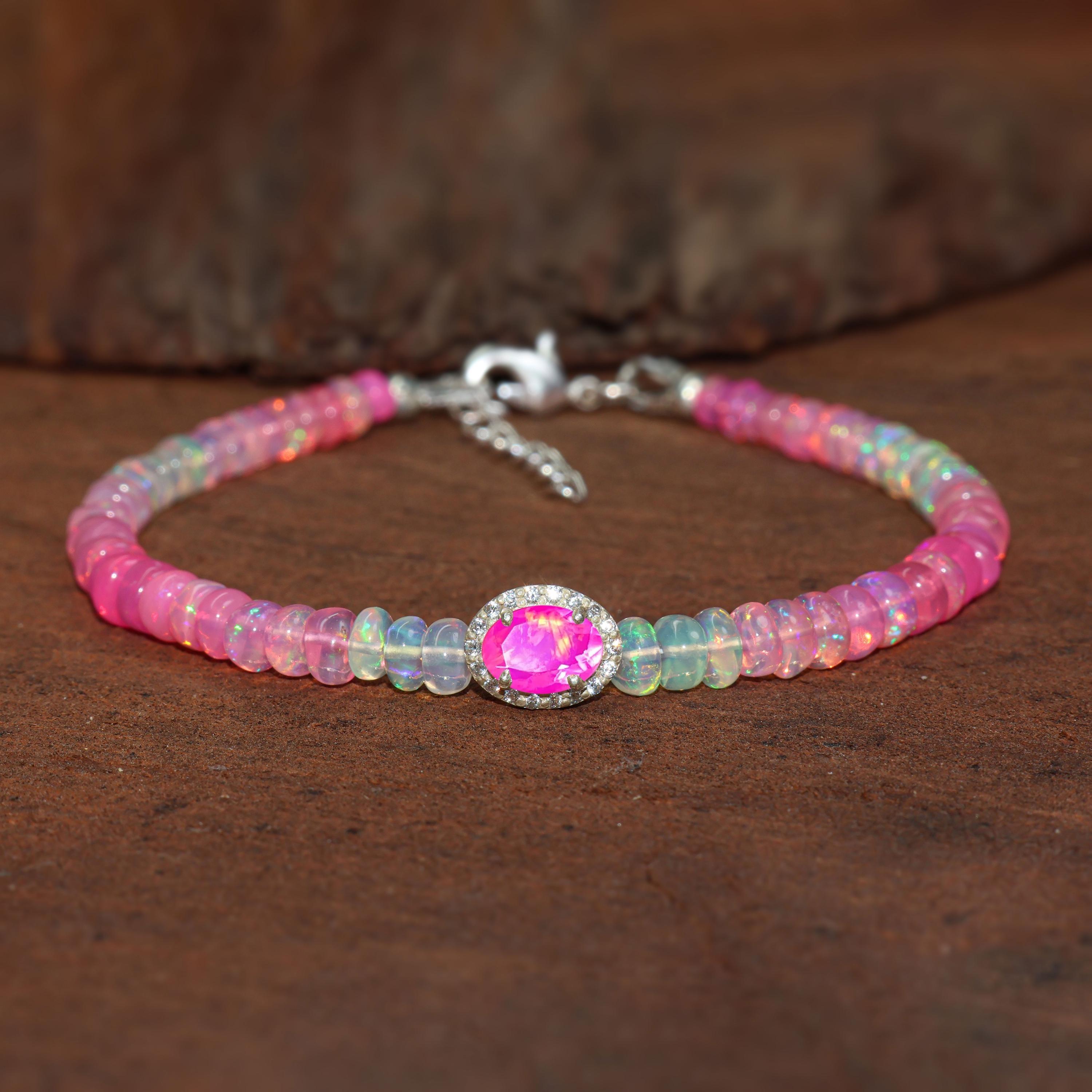 

Natural Pink Opal Smooth Beads Charm Bracelet, Pink Opal Oval Charm Gold Bracelet, Delicate Bracelet, October Birthstone, Gift for Mom 5 Inch жовтий/золотий