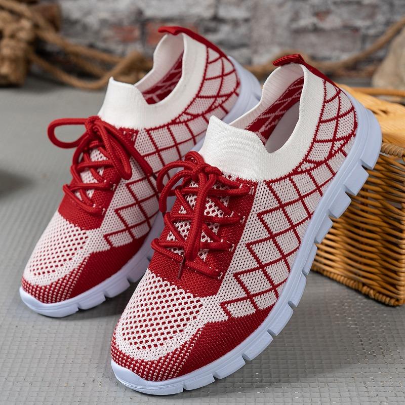 Women’s Lace-Up Knit Sneakers Platform Breathable Casual Shoes
