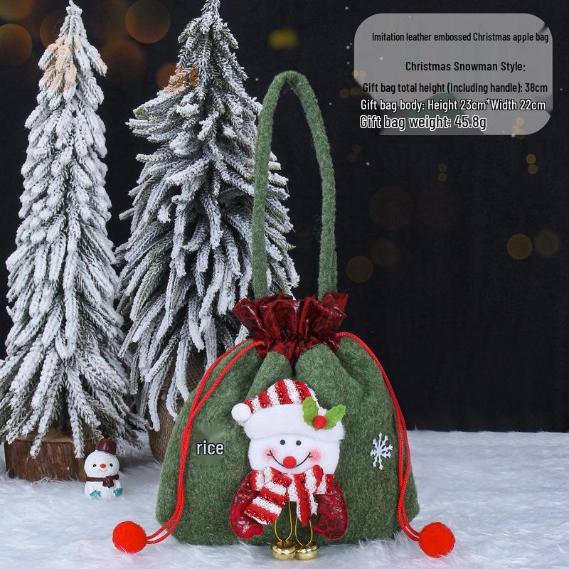 Christmas Apple Flannel Drawstring Gift Bag with Bowknot for Children's Candy