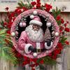 Pink Christmas Wooden Sign with Black Santa Claus Pattern - Navidad Round Sign for Yard Door Wall Hanging Decor - Ideal Christmas Decoration