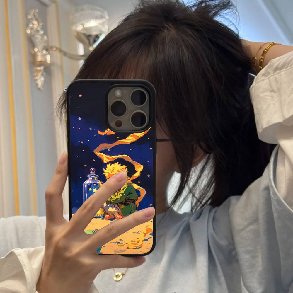 Oil Painting The Little Prince Black Silicone Hard Plastic Phone Case For Iphone 17 Air 16 15 14 13 12 11 Pro Max PC+TPU Cover