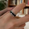 Miki Niche Adjustable Black Enamel Retro Minimalist Wide Band Ring