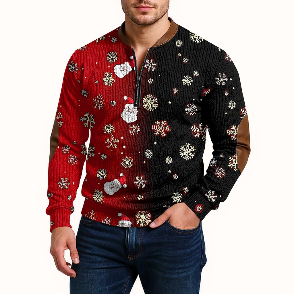 Mens Christmas Sweater Zip Up Sweatshirts Vintage Knit Graphic Sweatshirt Xmas Stand Collar Pullover