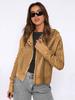 Women's Beige Knit Hooded Zip-Up Jacket with Pockets, Casual Loose Fit Pullover Coat