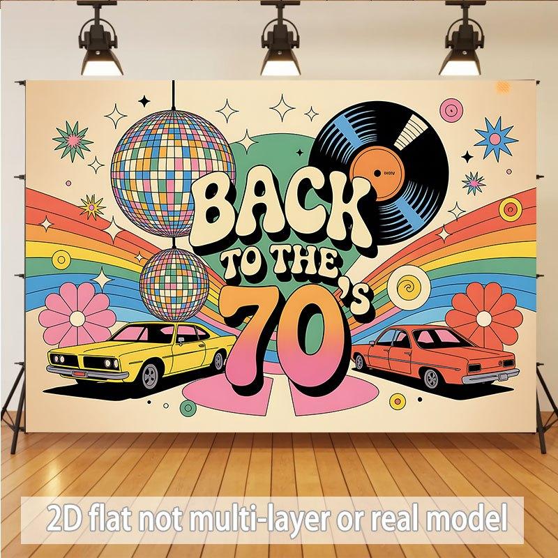Retro 70er Disco Wandteppich Wandkunst Vintage Zurück in die 70er Dekor Regenbogen Popkultur Nostalgisch Discokugel Auto Poster Druck