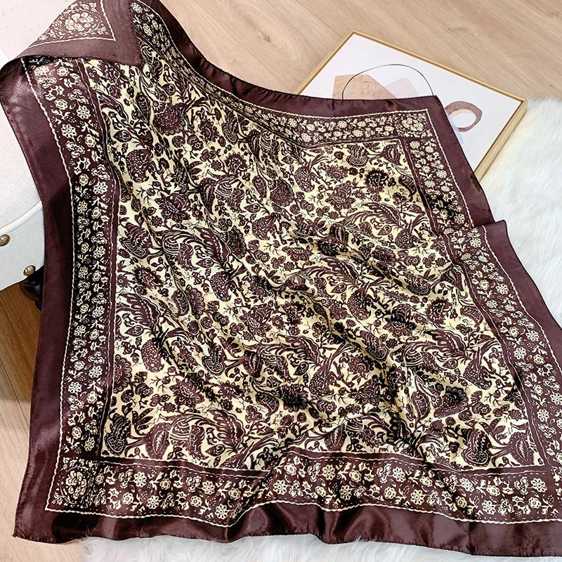 Luxury Brand Foulard Neckerchief Shawl Wraps Print Silk Satin Scarf Square Women Muslim Hijab Elegant Headband Bandana