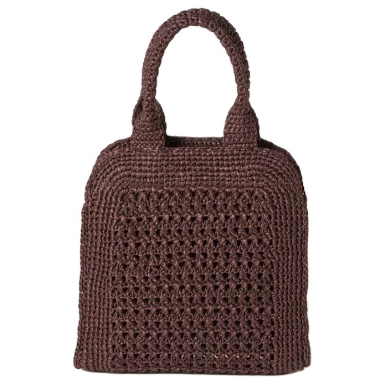 MIU MIU Logo de Letras Ganchillo Correa de Hombro Ajustable Bolso Tote de Rafia Bolso de Compras Bolso Tote para Mujer Marrón Castaño 5BA283_ADO1_F0966_V_OOO