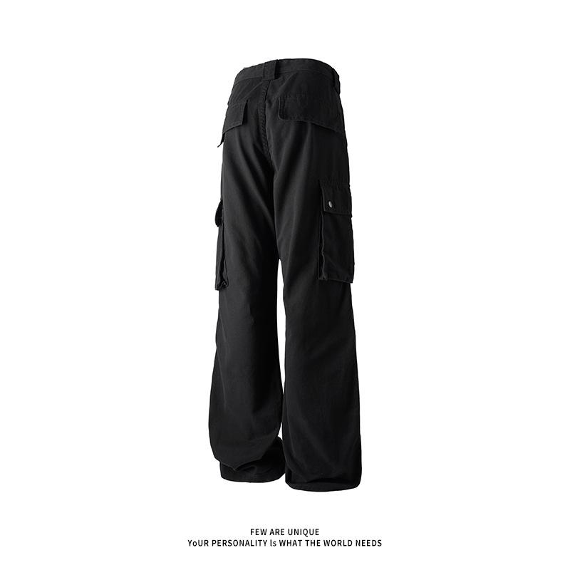 American retro multi-pocket overalls vibe high street ruffian handsome straight-leg pants washed long pants men and women look thin and tall