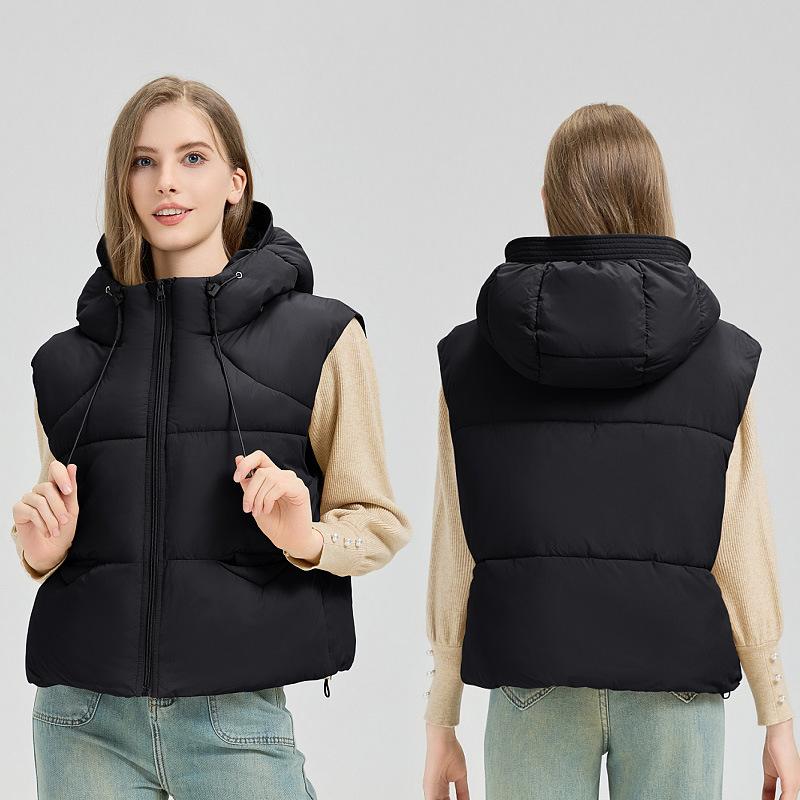 Down Cotton Vest Women's Autumn and Winter New Korean Style Loose Cotton Waistcoat Hooded Vest Jacket