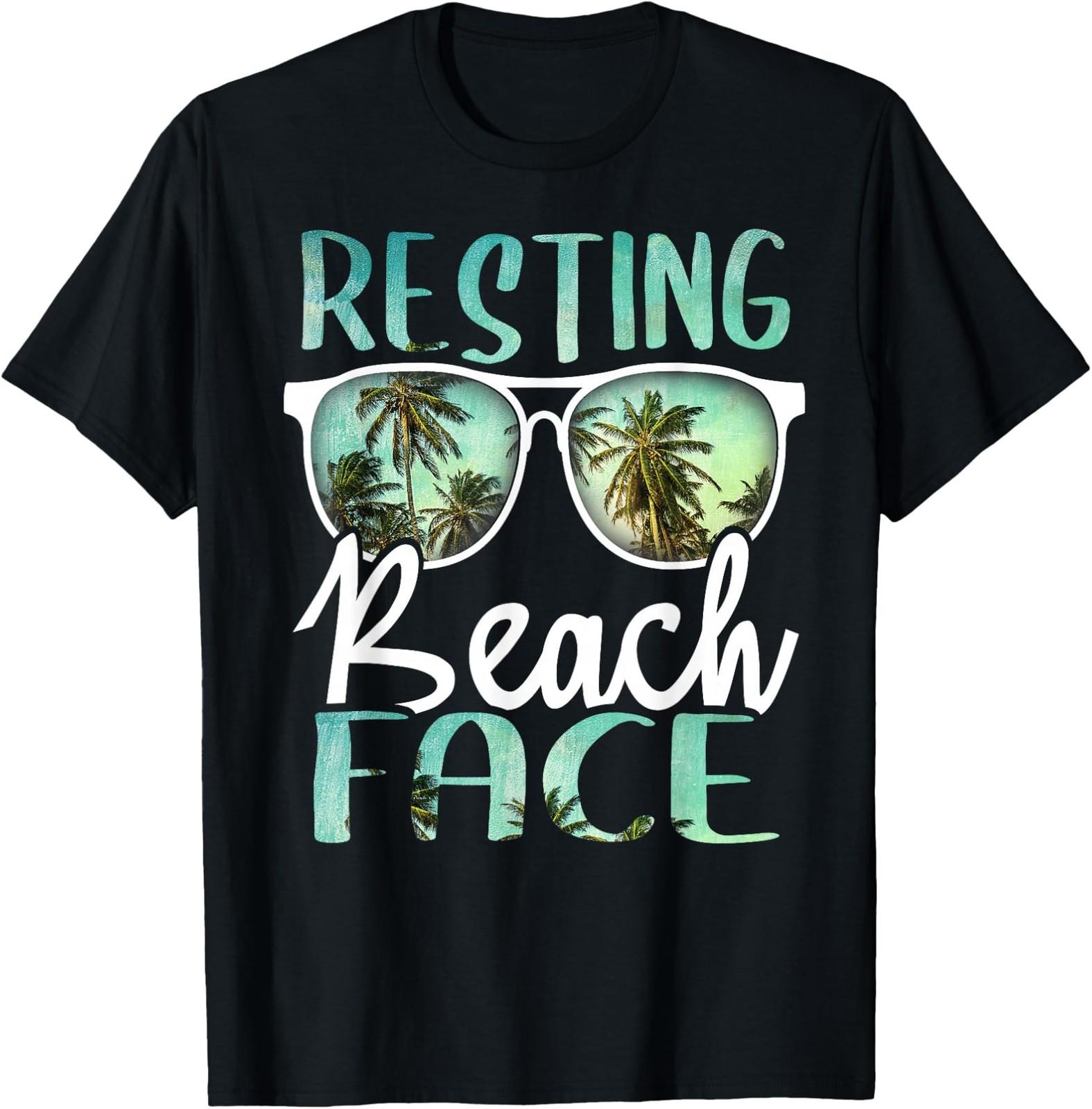 Resting Beach Face Vintage Retro Funny Beach Vacation T-Shirt Size S-4XL L
