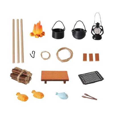 Miniature Outdoor Camping Cooking Set With Realistic Wood Grains Firewood And Cooking Utensils For Doll House Scene Decors