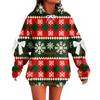 Ladies' Christmas Printed Bow Long Sleeved Loose Fitting Headband With Rope Hooded Sweatshirt Top