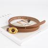 Genuine Leather Fashion Cowhide Belt Women's High-end Round Gold Buckle Versatile Fashion Dress Decorative Thin Belt Women