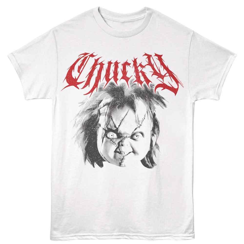 Chucky - Head - Front Print Adult Short Sleeve Solid T-Shirt - White L