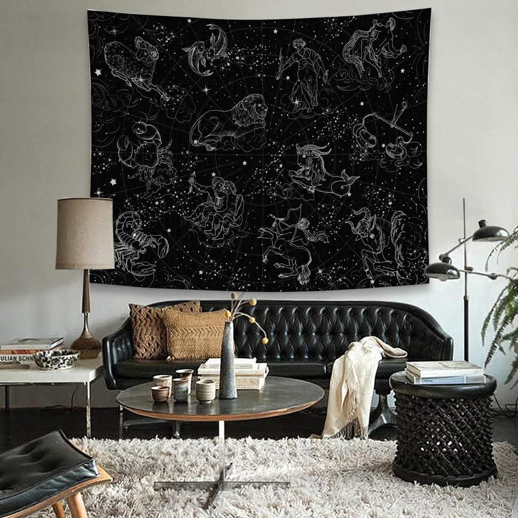 Constellation Stars Tapestry Wall Hanging, Black And White Tapestry, Aesthetic Wall Tapestry For Bedroom Living Room Dorm Black