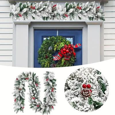 6/9ft Artificial Norfolk Pine Garland Real Touch Christmas Faux Green/Snow Frosted Cedar Pine Garland for Fireplace Table Mantle Wall