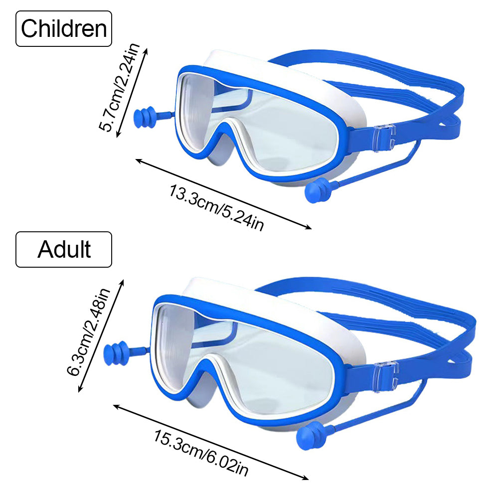 Large Frame Swimming Goggles with Earplugs for Kids High Quality Children's Antifog Swim Pool Glasses Waterproof HD Swim Eyewear