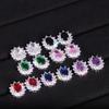 European and American Colored Zircon Earrings, Short Styles for Women's Engagement, Wedding, Party, Exquisite Gifts, Zircon