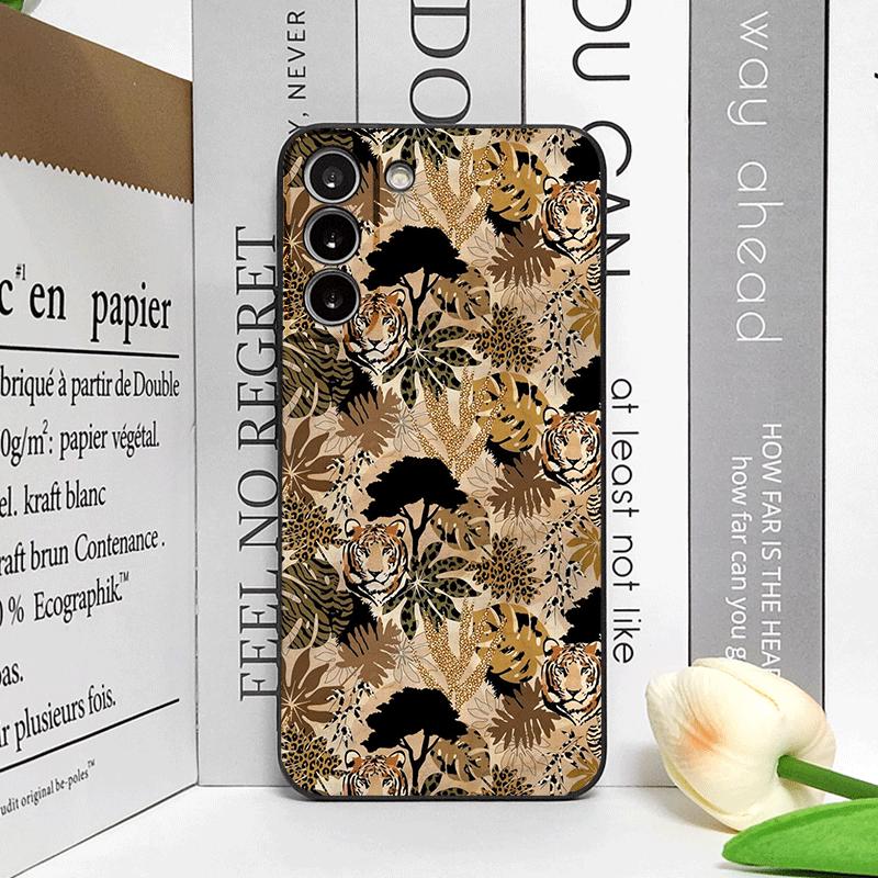 Vintage Art Palm Leaf Zebra Leopard Print Phone Case for Samsung Galaxy S26 S25 S24+ S23 Ultra S22 Plus S21 FE S20 5G Soft Cover