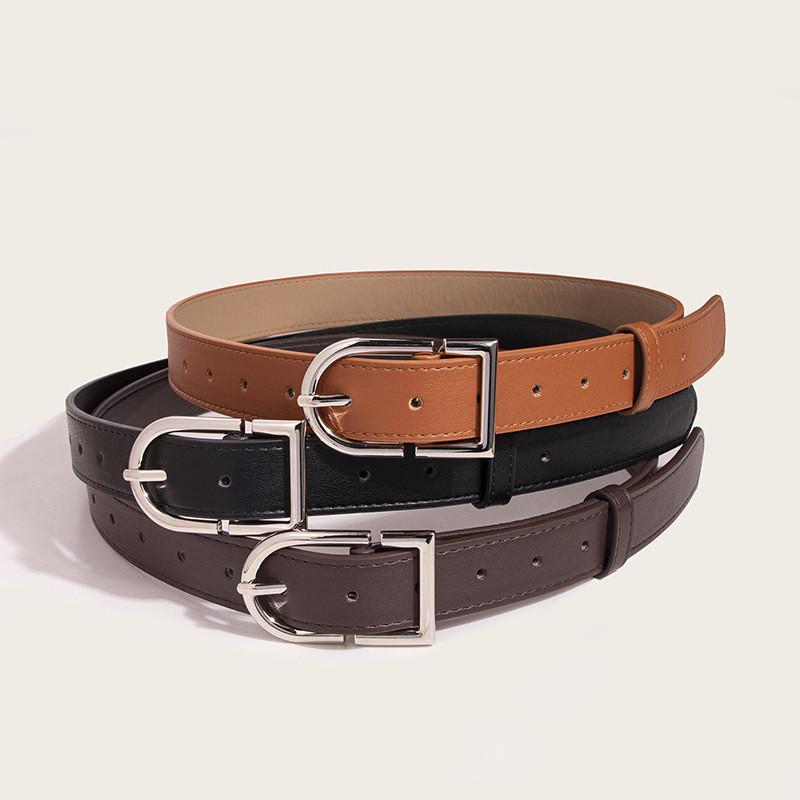 Women Leather Belt With Square Alloy Buckle And Adjustable Length
