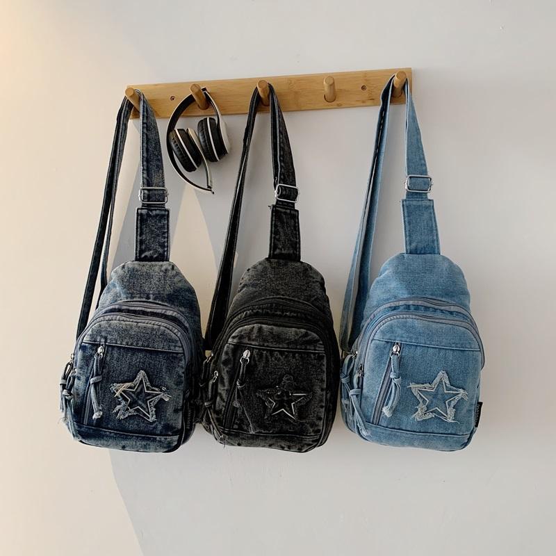 Denim Shoulder Bag Women's Large Capacity Crossbody Bag Commuter Chest Bag