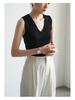 V Neck Tank Top Stripe Knit Halter Crop Tops Women Summer Camis Chest Pad Camisole Fashion Casual Tube Female Sleeveless Cropped Vest
