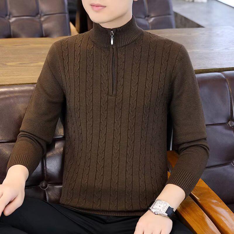 

Men s 2025 Cable Knit Half-Zip Sweater - Casual Versatile Stand Collar Knitwear XL кавовий