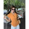 Fashion niche design sense semi-open neck front shoulder short-sleeved T-shirt women's summer slim and thin versatile small top
