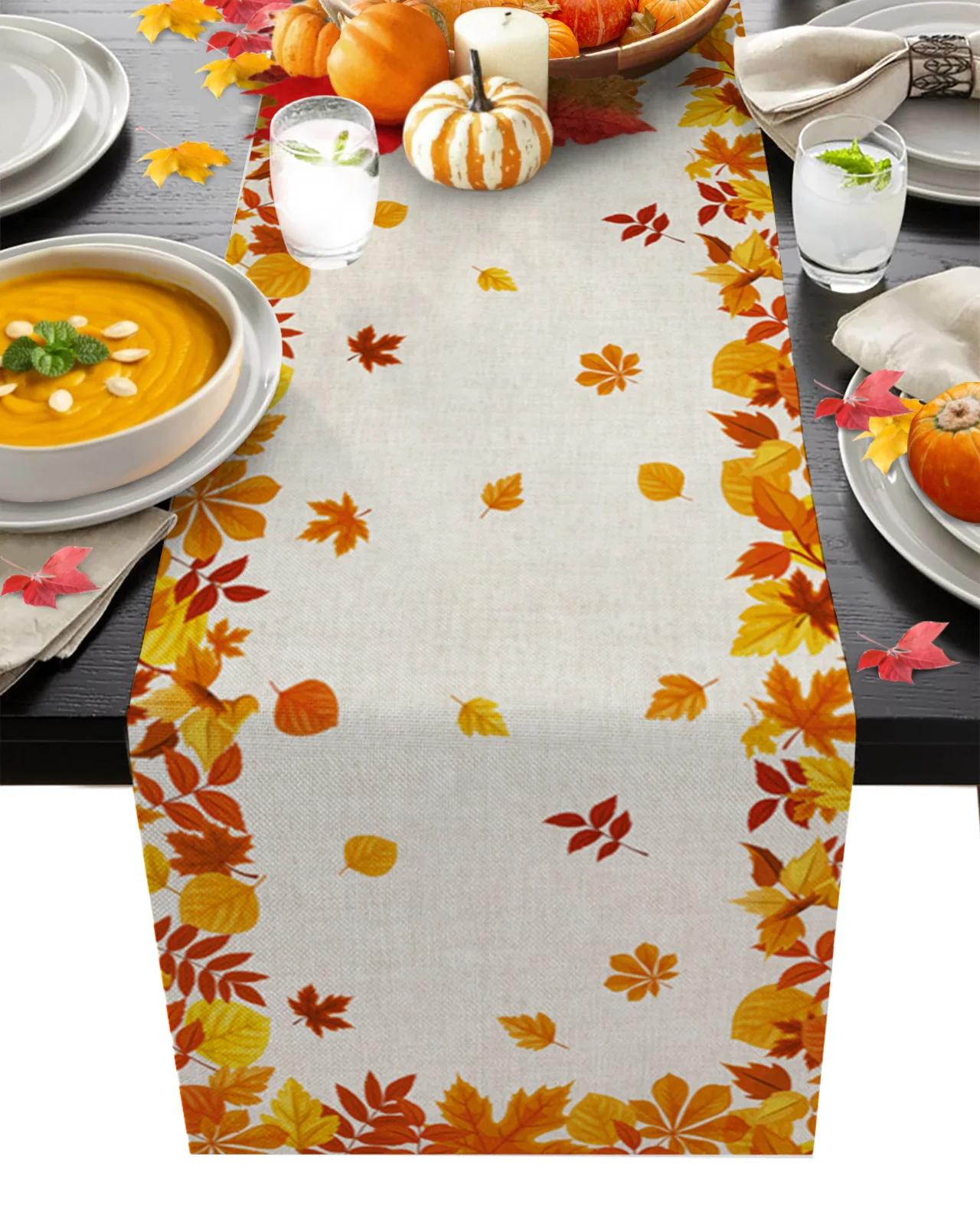 Thanksgiving Autumn Maple Leaves Table Runner Christmas Dinner Table Cloth Wedding Party Decor Cotton Linen Tablecloth 150x33cm