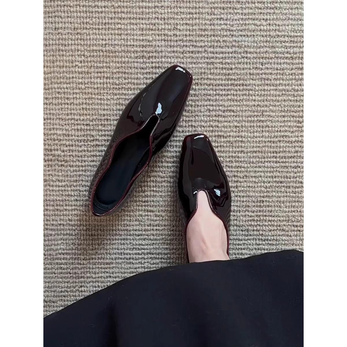 

Версия из овчины~ Темпераментные туфли-лодочки с квадратным носком на одном ремешке, женские ретро маленькие кожаные туфли, высококачественные балетки 40