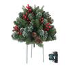 Lighted Artificial Christmas Urn Filler Battery Operated Pre-lit Xmas Pine Tree with Tripod Stake And 50 LED Light Outdoor Planter Filler