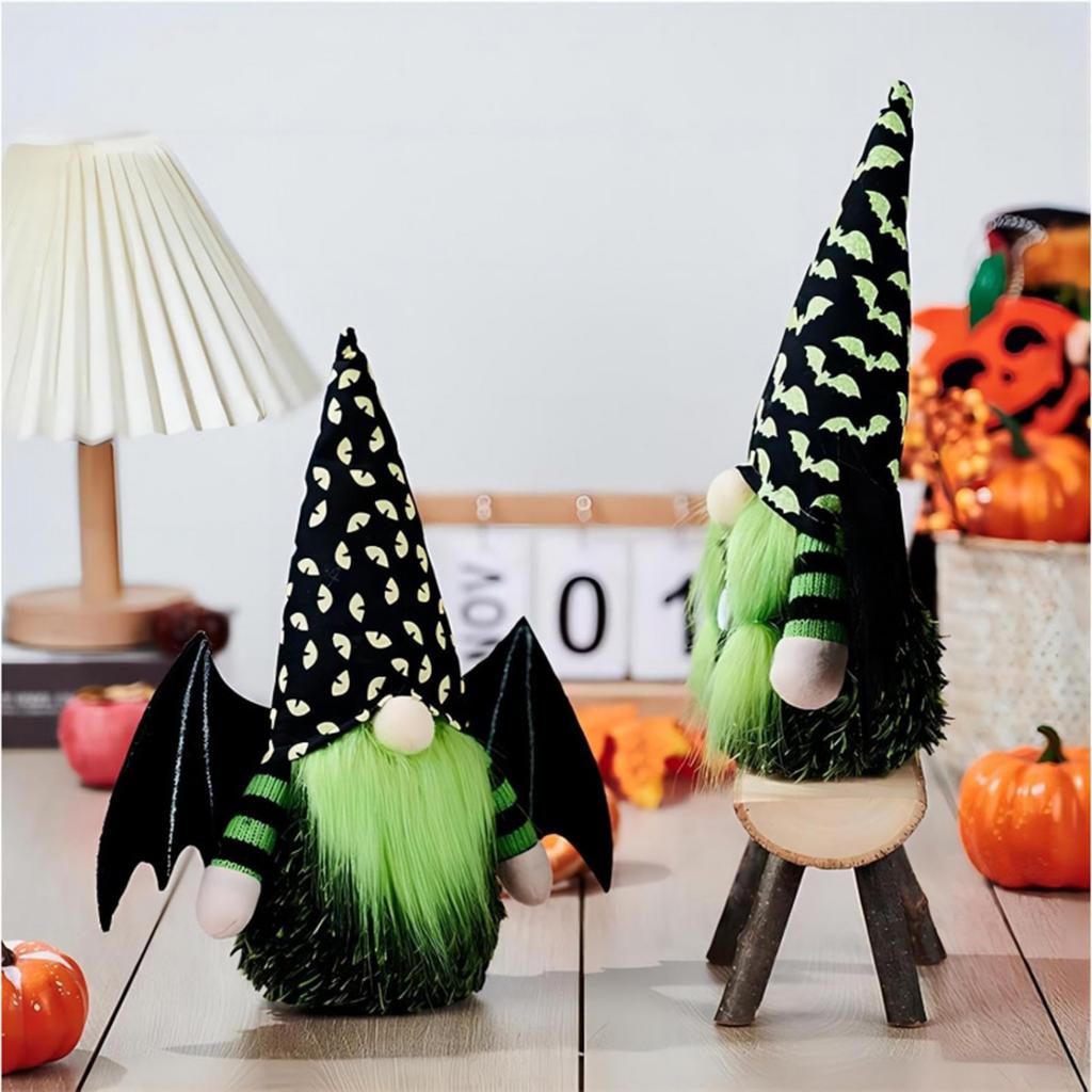 Bat Gnome Halloween Home Decor W/ Bat Wing Halloween Gnome Doll Halloween Dwarfs Plush Decor for Bedroom and Garden Decoration