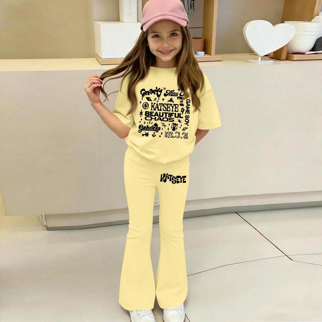 Girls Casual Short Sleeve Printed Outfit Set for Daily Summer Wear