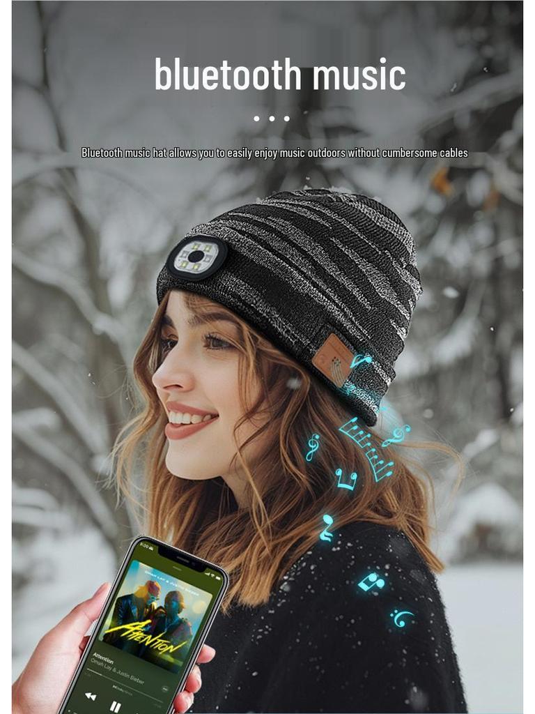 Washable Bluetooth LED Music Earphone Knitted Hat
