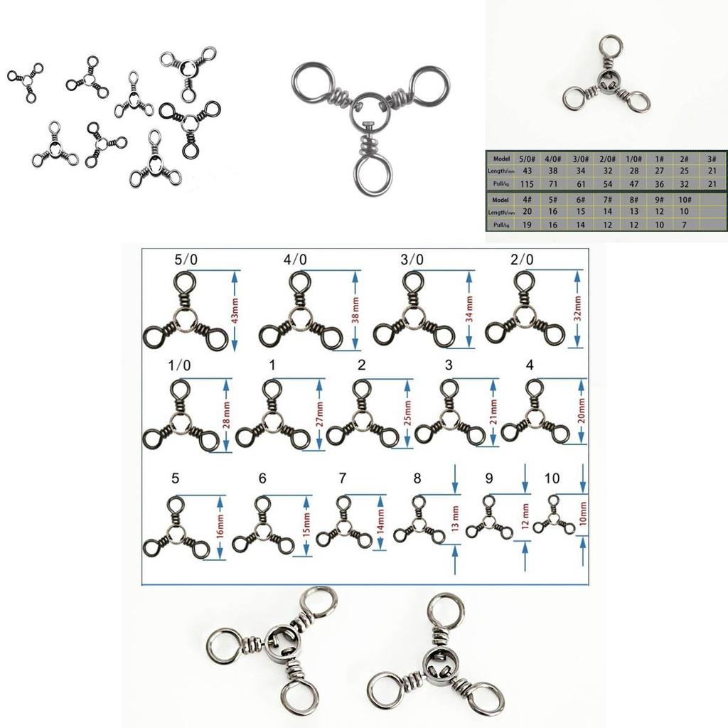 High-quality 100pcs Fishing Swivels 3 Way Barrel Cross-line Swivels Rolling Fishing Tackle