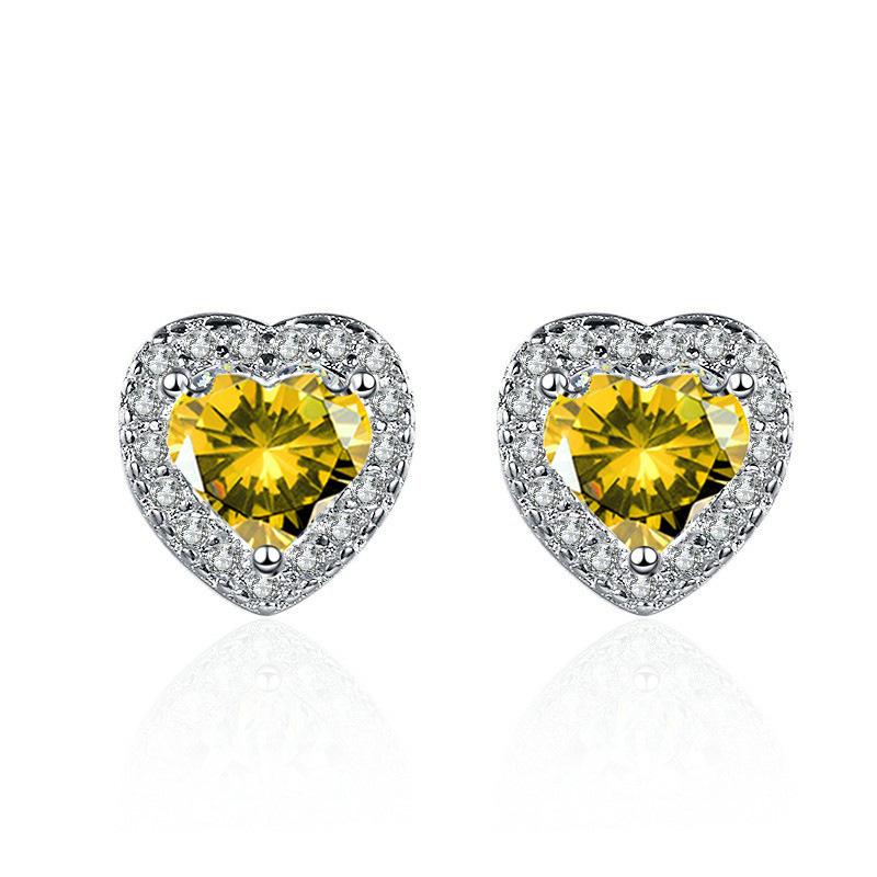 European & American Style Heart-Shaped Zirconia Earrings - Women's Sparkling Love Design
