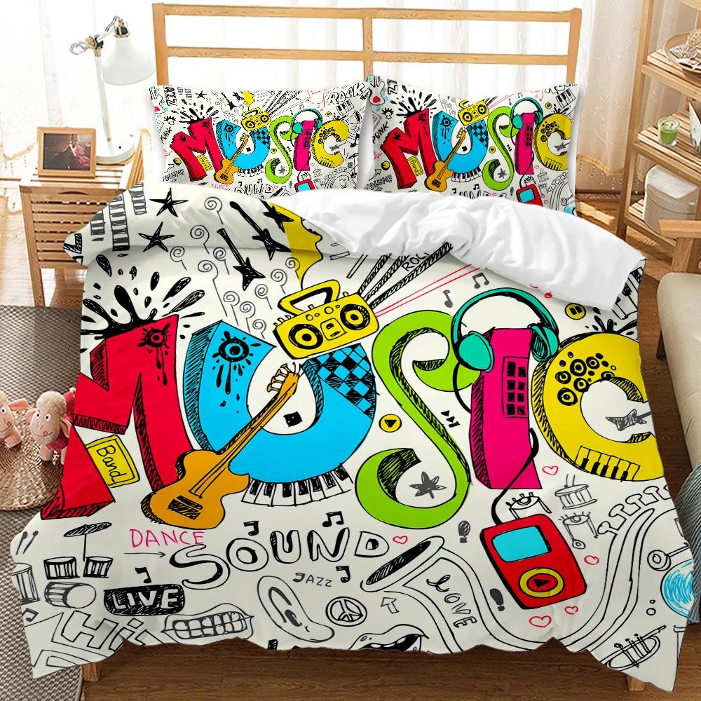 Guitar Duvet Cover Set Twin Rock Music Comforter Cover Set Hip Hop Hippie Quilt Cover Blue Guitar Polyester Bedding Set For Teen