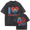 I Love Concho Bad Bunny Vintage Washed T Shirts DeBi TiRAR MaS FOToS DTMF T-shirts Men Women Hip Hop O-collar Oversized T-shirt