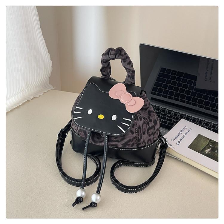 Hello Kitty Cat Mini Backpack With Nylon Material And Butterfly Knot For Daily Use