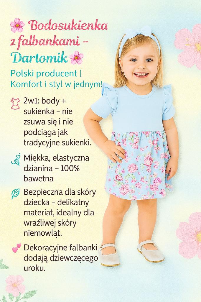 Bodosukienka Body Sukienka Rozm 104 Krótki Rękaw Z Falbankami Róża Puder