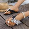 Women'S Holiday Sandals Toe Slip Flat Sandal Fashionable And Casual Flip Flops With Rhinestones Lightweight Summer Slippers