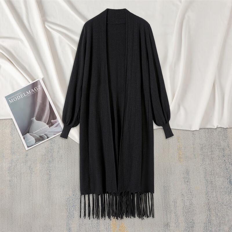

Women s Tasseled Mid-Length Knit Cardigan One Size