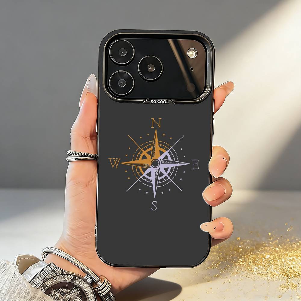 C-Compass S-Sailor Phone Case For iPhone17 16 15 14 13 12 Pro Max Grey Black Matte Laser Metallic Aurora Funda