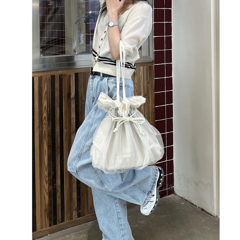 The Drawstring Bow Bucket Bag Is Cute and Sweet A Single-shoulder Handbag for The Armpits