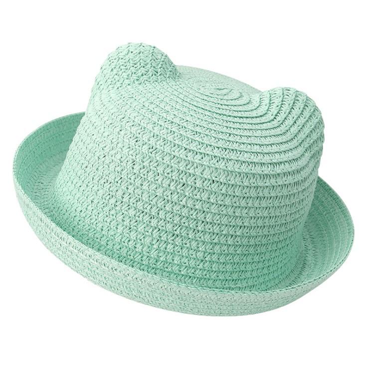 Kids' Korean Style Summer Straw Sun Hat with Cat Ears - Breathable Parent-Child Vacation Design