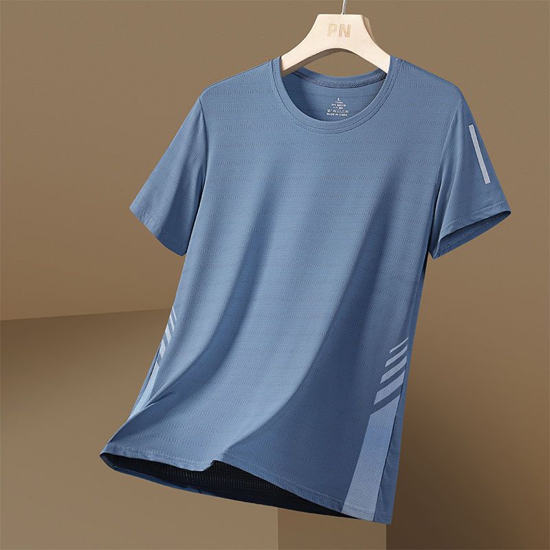 Summer New Men's Ice Silk Short Sleeve T-Shirt Thin Casual Loose Large Size Sports T-Shirt Crew Neck Quick-Drying Top
