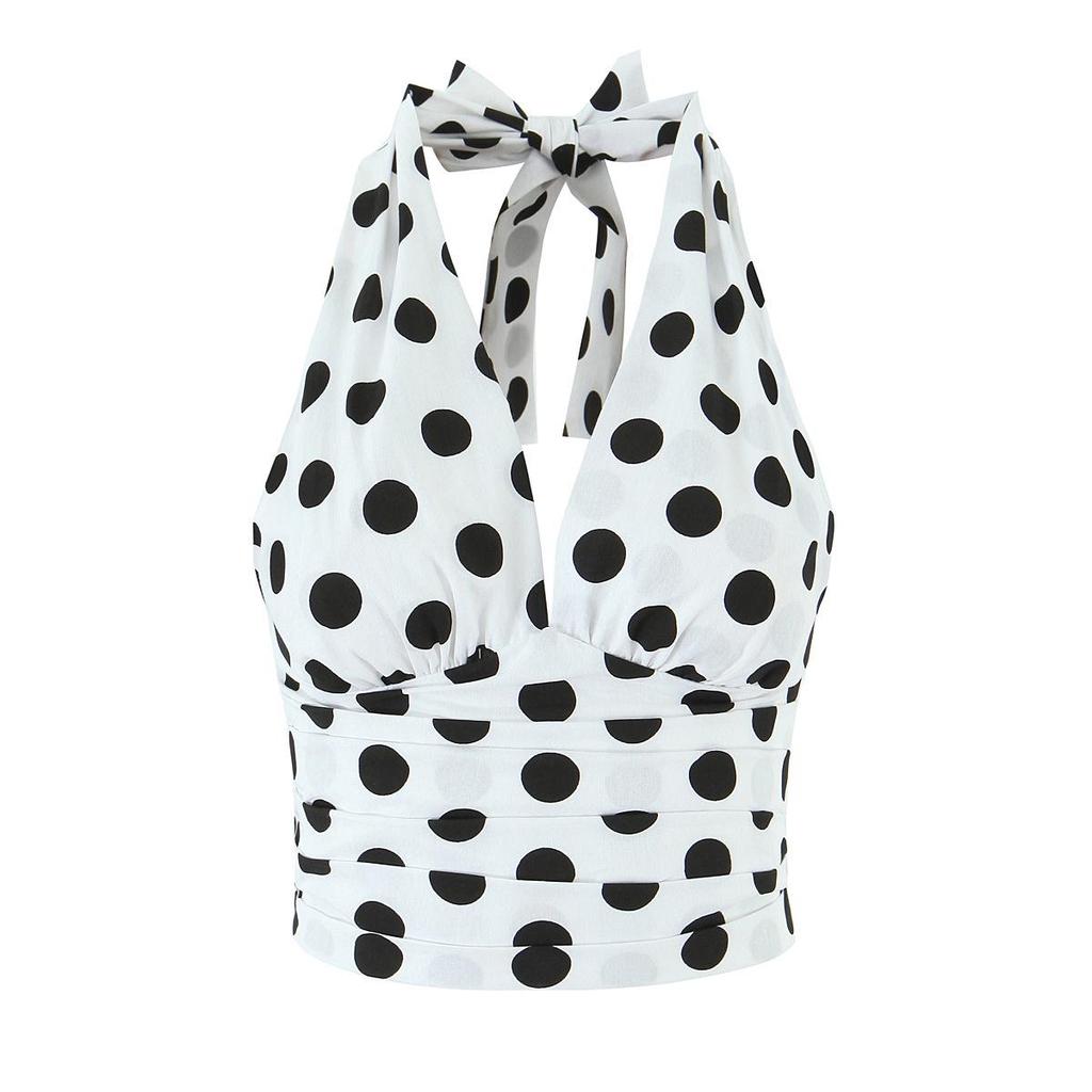 Women's 2025 Autumn/Winter Halter Polka Dot Backless Camisole & High-Waisted A-Line Skirt Set