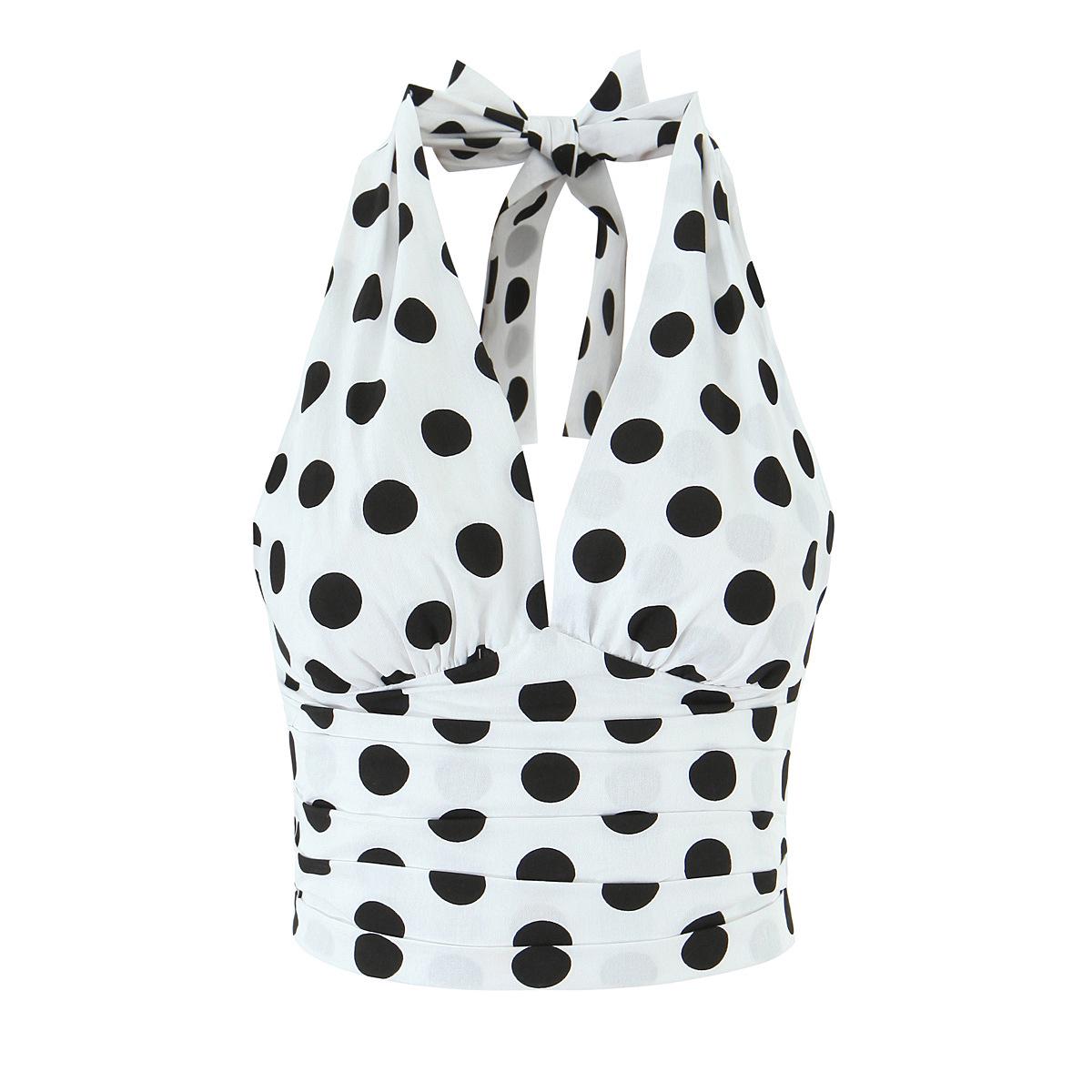 Women s 2025 Autumn/Winter Halter Polka Dot Backless Camisole & High-Waisted A-Line Skirt Set Small