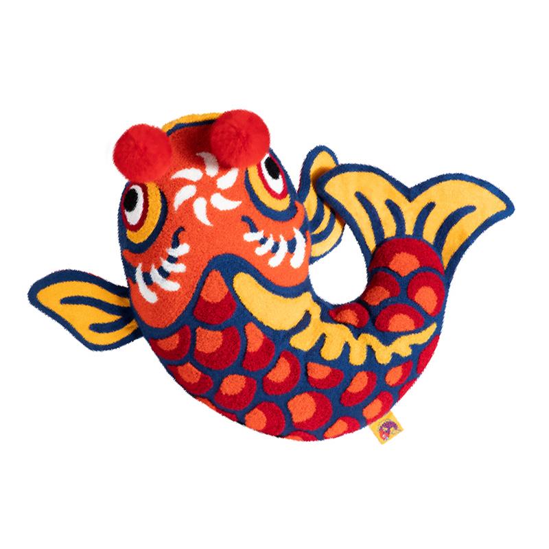 Velvet Tufted Koi Cushion Joy Chinese Traditional Lucky Fish Embroidery Cushion Cover Sofa Chair Bedding Decor Pillow