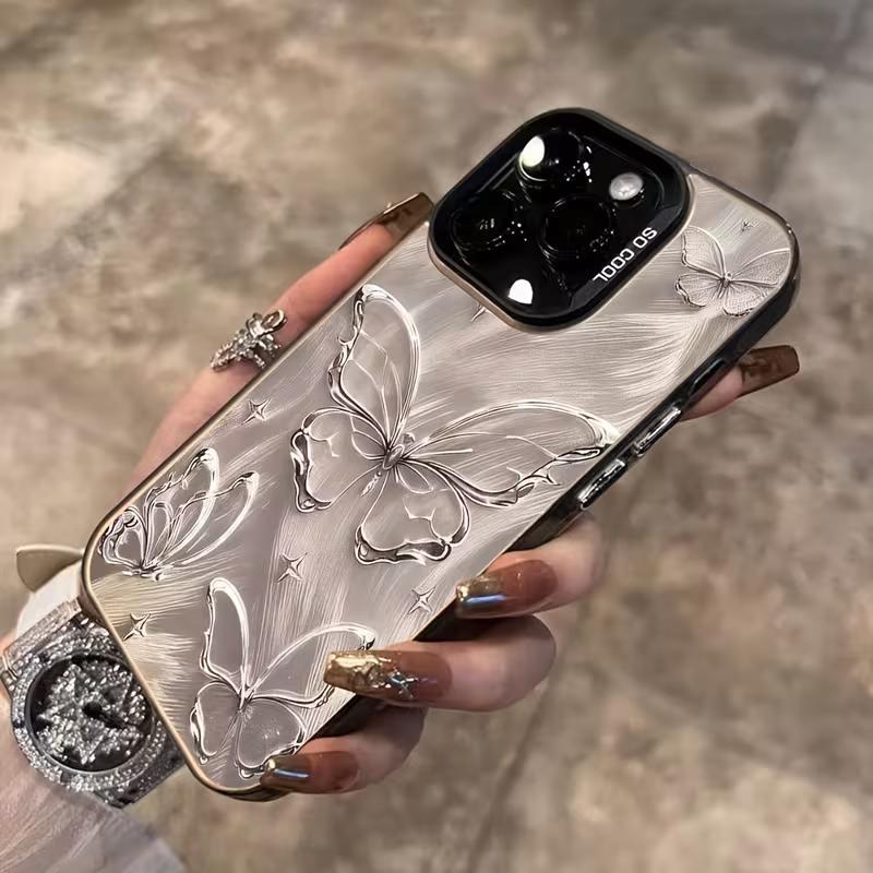 Phone Case for vivo Y400 Y04 Y03 Y78 Y36 Y100 Y27 Y17s Y16 V60 V50 V30e V40 V27e V29 S15 iQOO Z10 Pro Lite 5G Silvery Butterfly